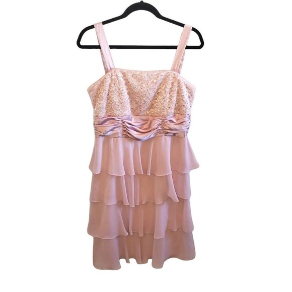 R & M Richards Sz 14 Pink Mother Of Bride Formal Tiered Dress Set Lace Jacket - Picture 4 of 11